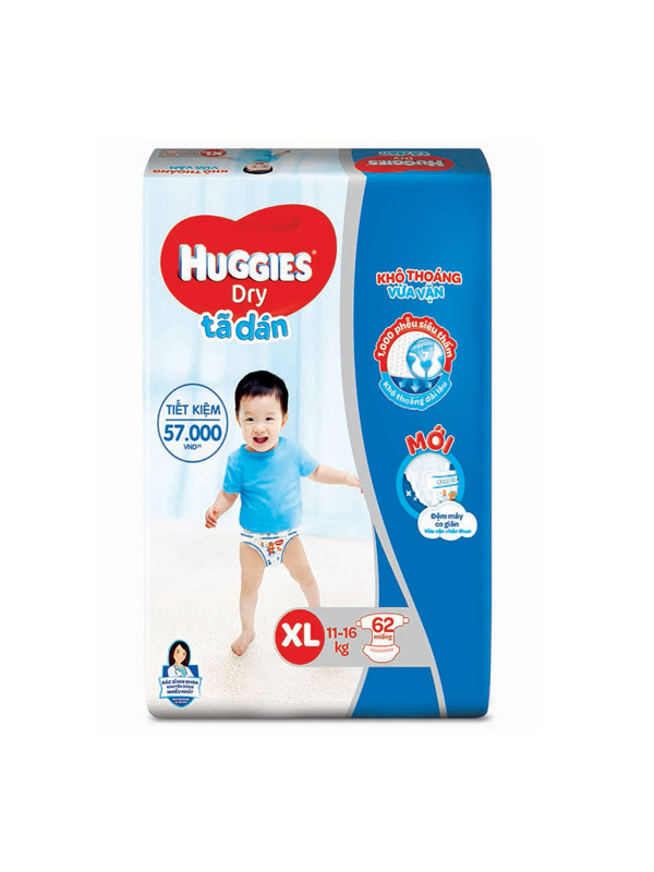 Tã dán Huggies size XL 62 miếng (cho bé 11 - 16kg)