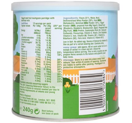 Cháo sữa chua trái cây Heinz 240g 4M+ 2